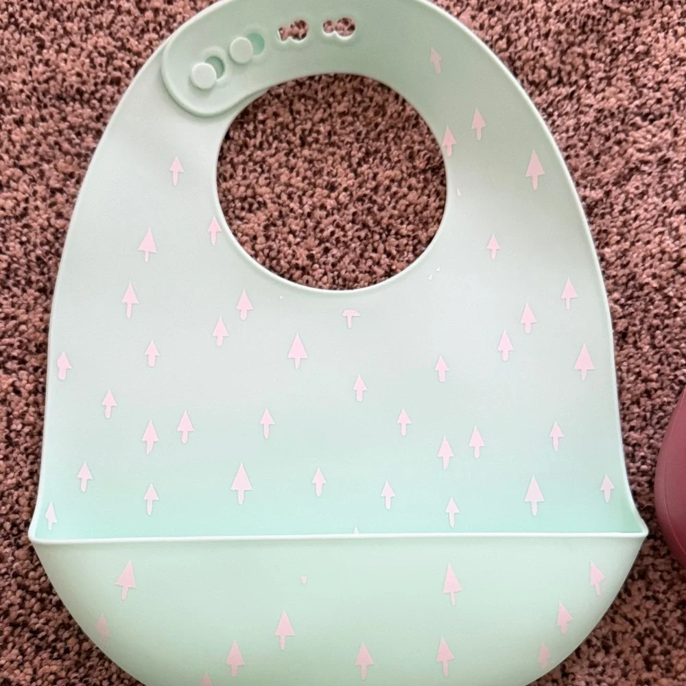 Cloud Island Silicone Baby Bib Set - Mint and Gray
